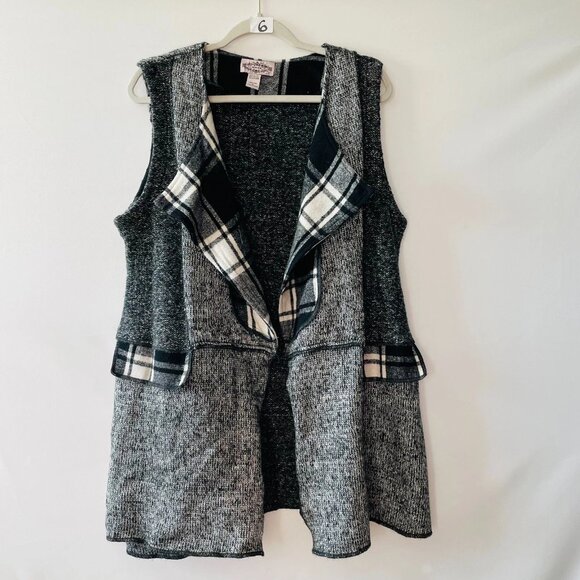 Oliver O Womens Gray Plaid Trim Open Front Casual Chic Sweater Vest Size XL - Picture 1 of 8